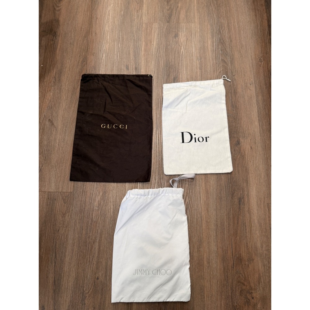 Gucci Dior Jimmy Choo Designer Dust Bag Lot of 3 Brown White Luxury Storage‎